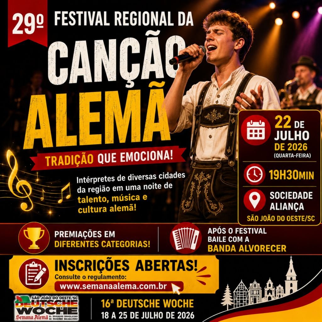 Inscrições para o Festival Regional da Canção Alemã seguem abertas até 10 de julho