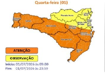 Defesa Civil alerta para temporais, granizo e chuva intensa em SC nesta quarta-feira