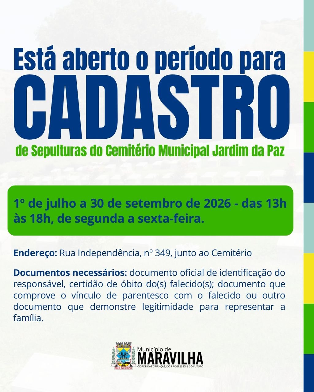 Cemitério de Maravilha abre período para cadastramento de sepulturas
