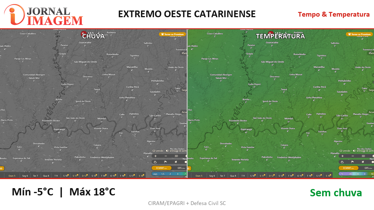 Previsão do Tempo — Extremo Oeste de SC — 04/07/2026