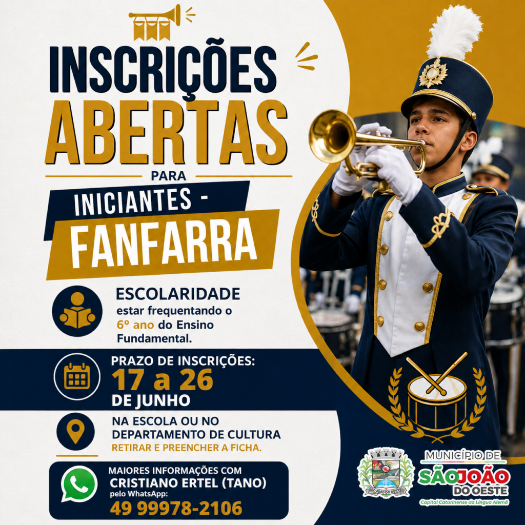 Cultura abre inscrições para novos integrantes da Fanfarra Municipal