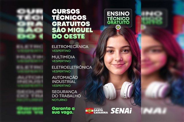 Ensino Técnico Gratuito oferece vagas em cinco cursos no SENAI de São Miguel do Oeste