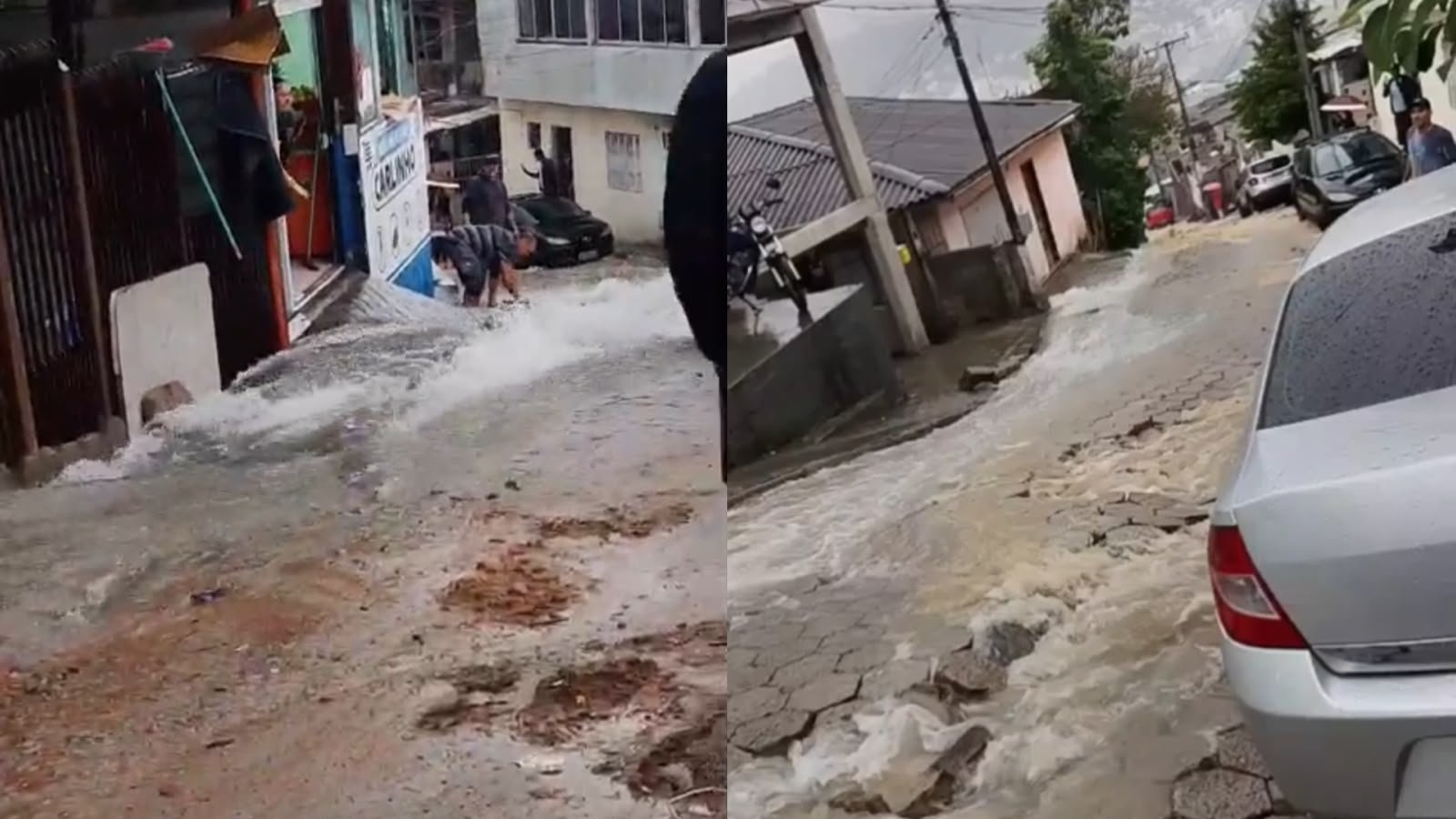 “Desesperador”: reservatório da Casan transborda, alaga ruas e interdita casas em Florianópolis