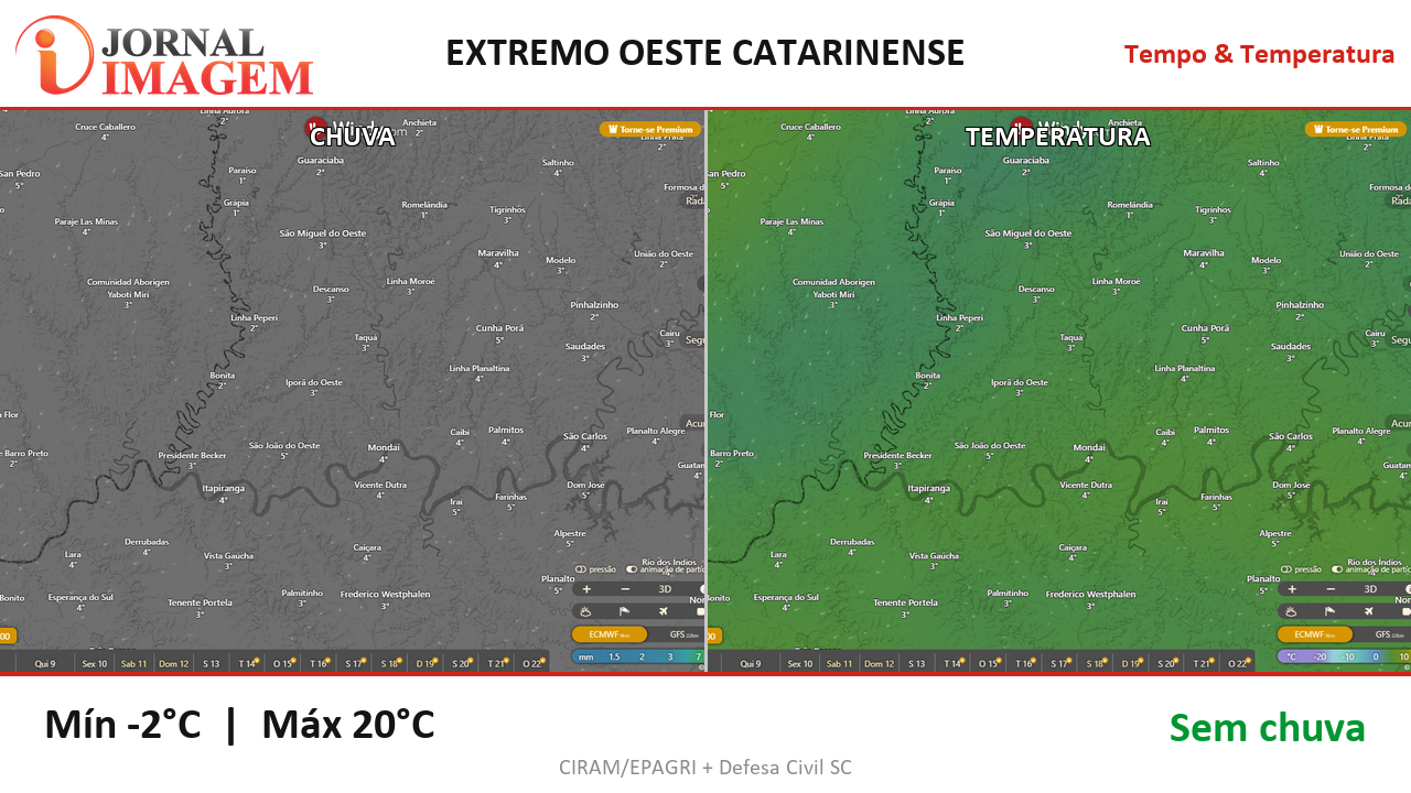 Previsão do Tempo — Extremo Oeste de SC — 08/07/2026