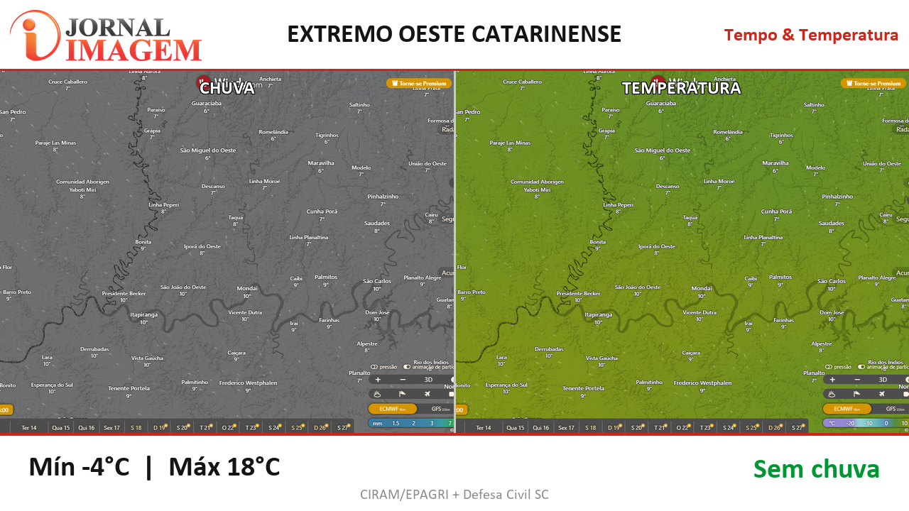 Previsão do Tempo — Extremo Oeste de SC — 13/07/2026