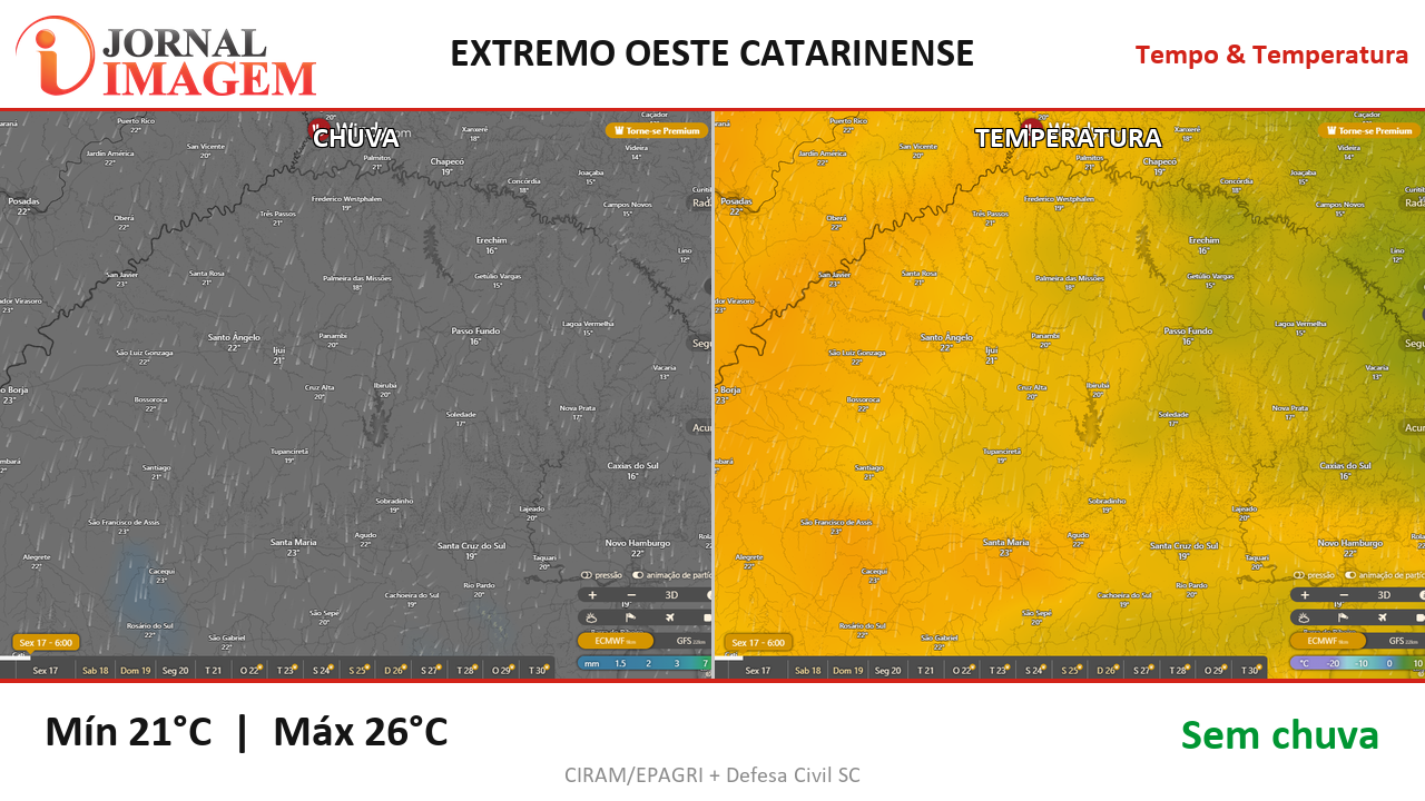 Previsão do Tempo — Extremo Oeste de SC — 17/07/2026
