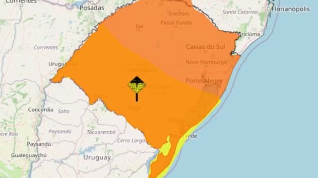 RS entra em alerta para temporais, ventos de até 100 km/h e risco de tornados