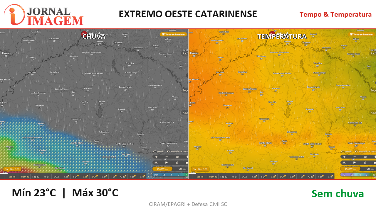 Previsão do Tempo — Extremo Oeste de SC — 18/07/2026