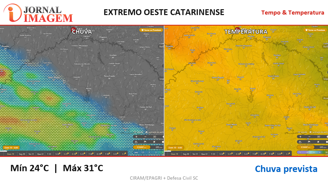 Previsão do Tempo — Extremo Oeste de SC — 19/07/2026