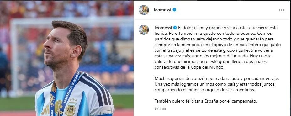 «Va a costar que cierre esta herida»: el emotivo posteo de Lionel Messi tras la final del Mundial