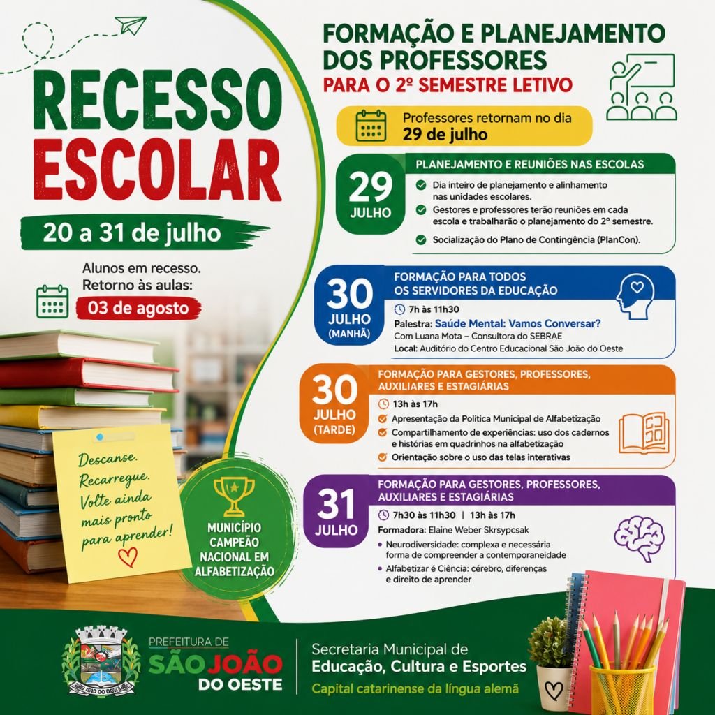 Educação organiza planejamento e formações para início do segundo semestre letivo