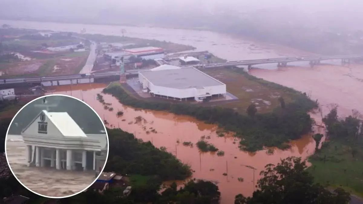 Havan de Lajeado volta a ficar cercada pela água após cheia do Rio Taquari