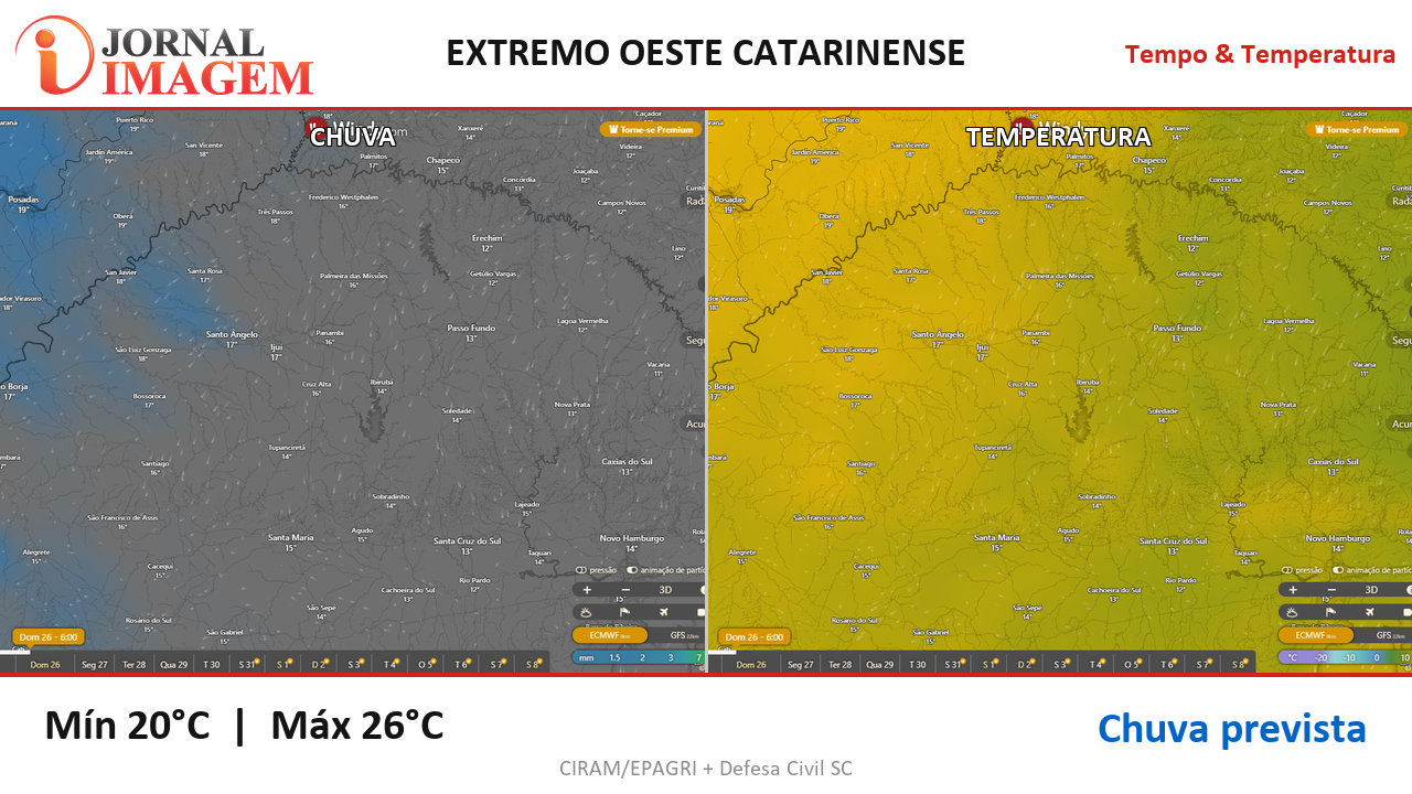 Previsão do Tempo — Extremo Oeste de SC — 26/07/2026