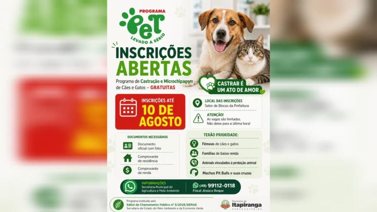 Itapiranga recebe mais de R$ 70 mil para quase 400 castrações de animais