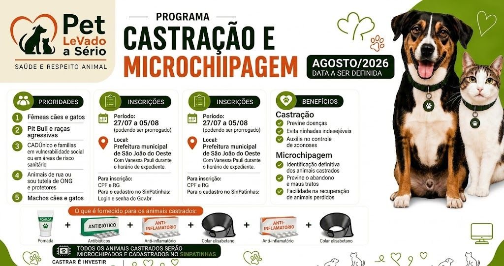São João do Oeste adere ao programa Pet Levado a Sério