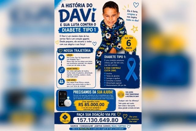 Família de Maravilha busca apoio para tratamento de menino com diabetes tipo 1