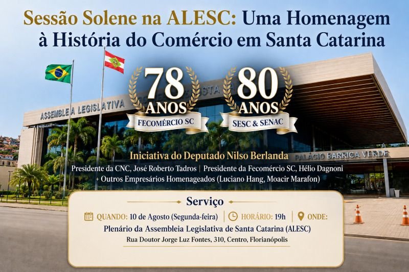 Alesc homenageia 78 anos da Fecomércio SC e 80 anos do Sesc e Senac