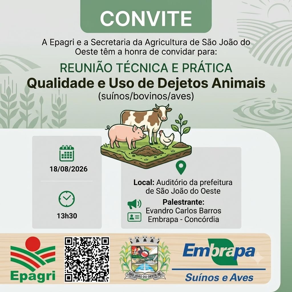 Epagri e Secretaria de Agricultura promovem palestra sobre dejetos animais em São João do Oeste