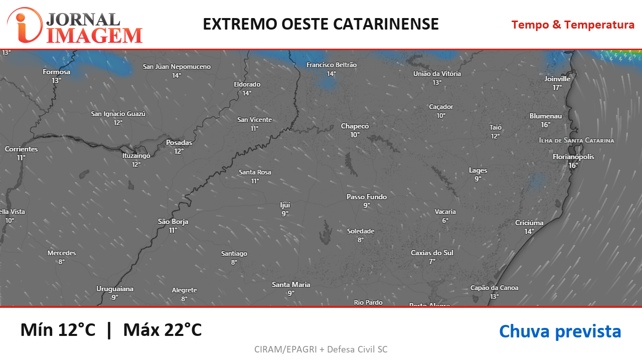 Previsão do Tempo — Extremo Oeste de SC — 09/08/2026