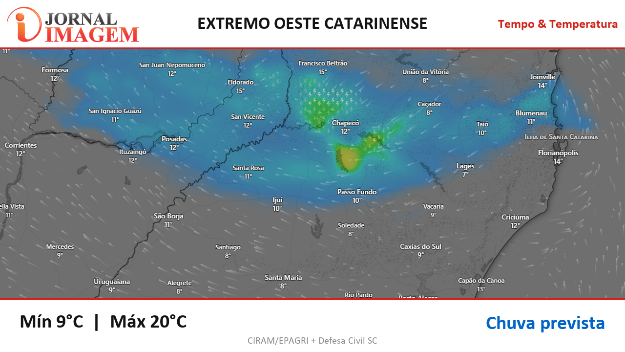 Previsão do Tempo — Extremo Oeste de SC — 11/08/2026