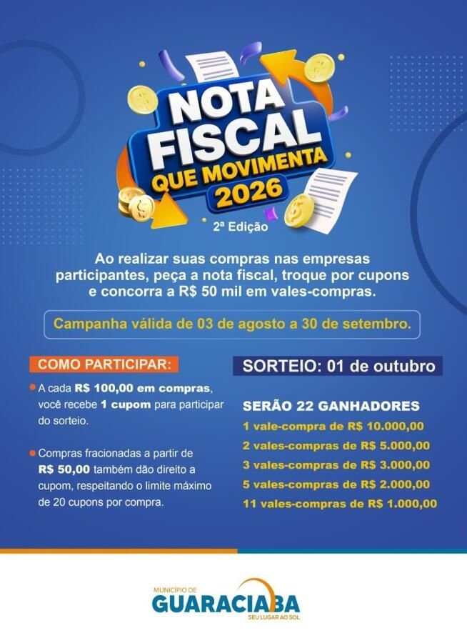 Guaraciaba abre credenciamento para campanha Nota Fiscal que Movimenta