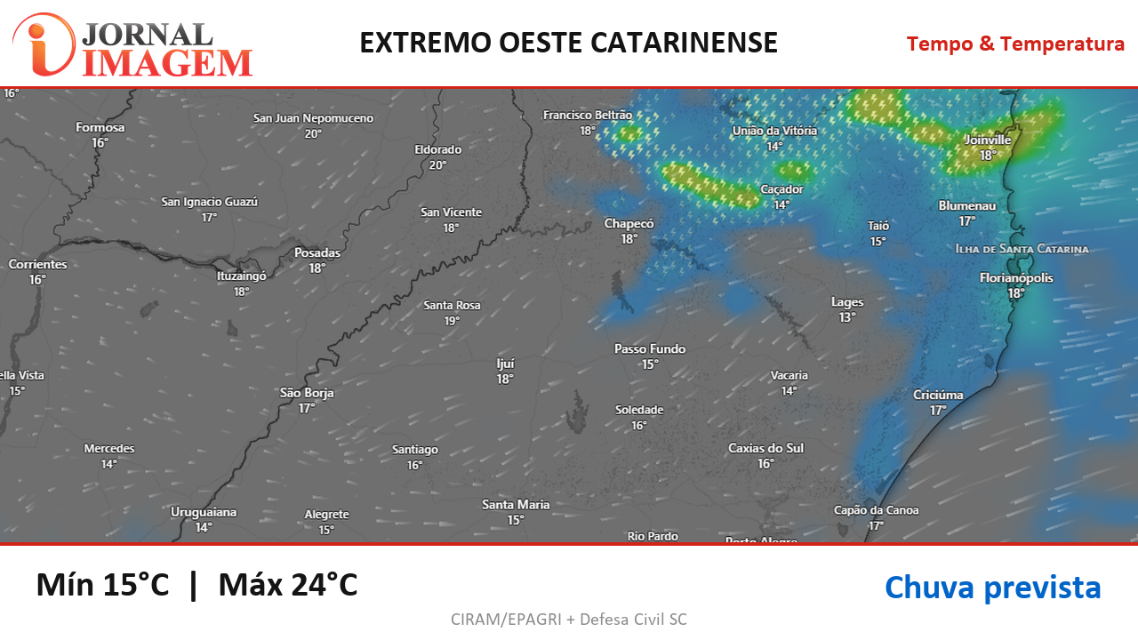 Previsão do Tempo — Extremo Oeste de SC — 15/08/2026