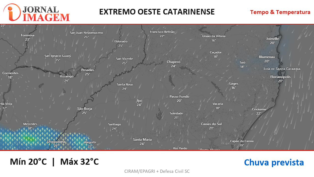 Previsão do Tempo — Extremo Oeste de SC — 17/08/2026