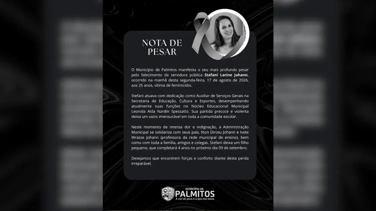 Identificada mulher morta após disparo feito por adolescente em Palmitos