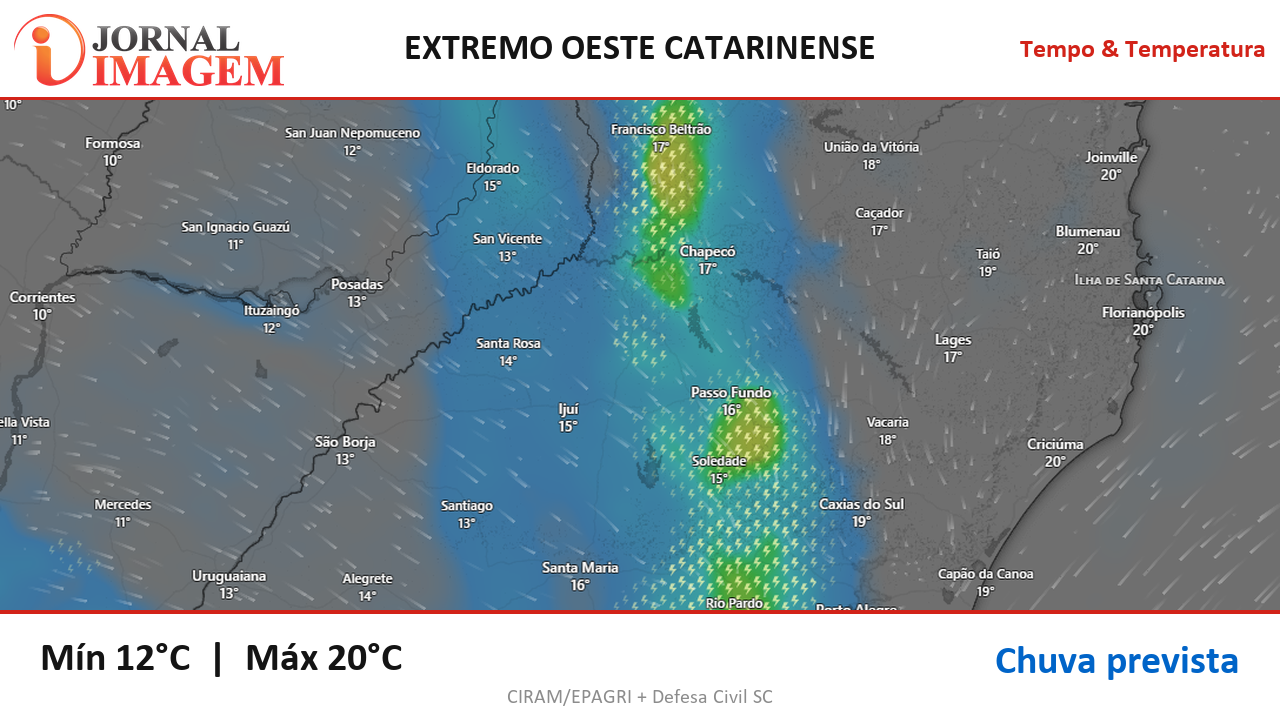 Previsão do Tempo — Extremo Oeste de SC — 20/08/2026