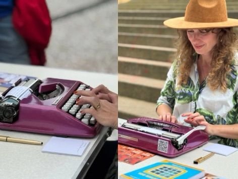 Marina Hadlich oferece poesia gratuita na Praça XV em Florianópolis