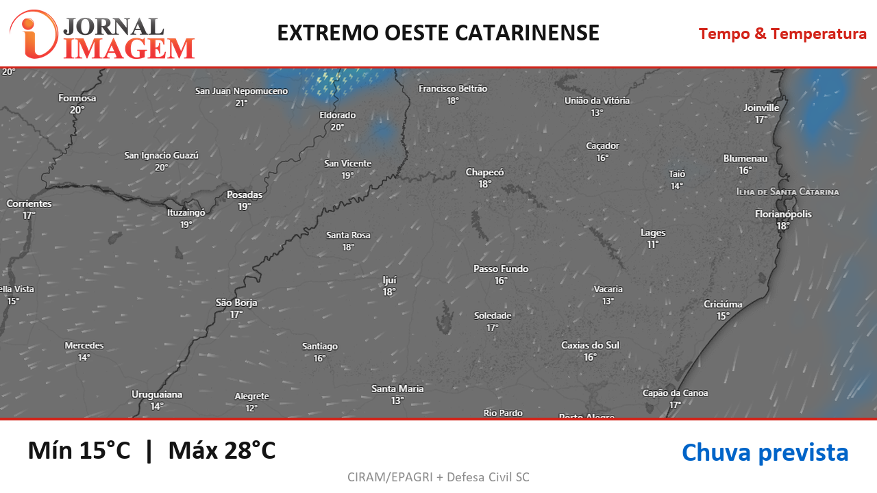 Previsão do Tempo — Extremo Oeste de SC — 26/08/2026
