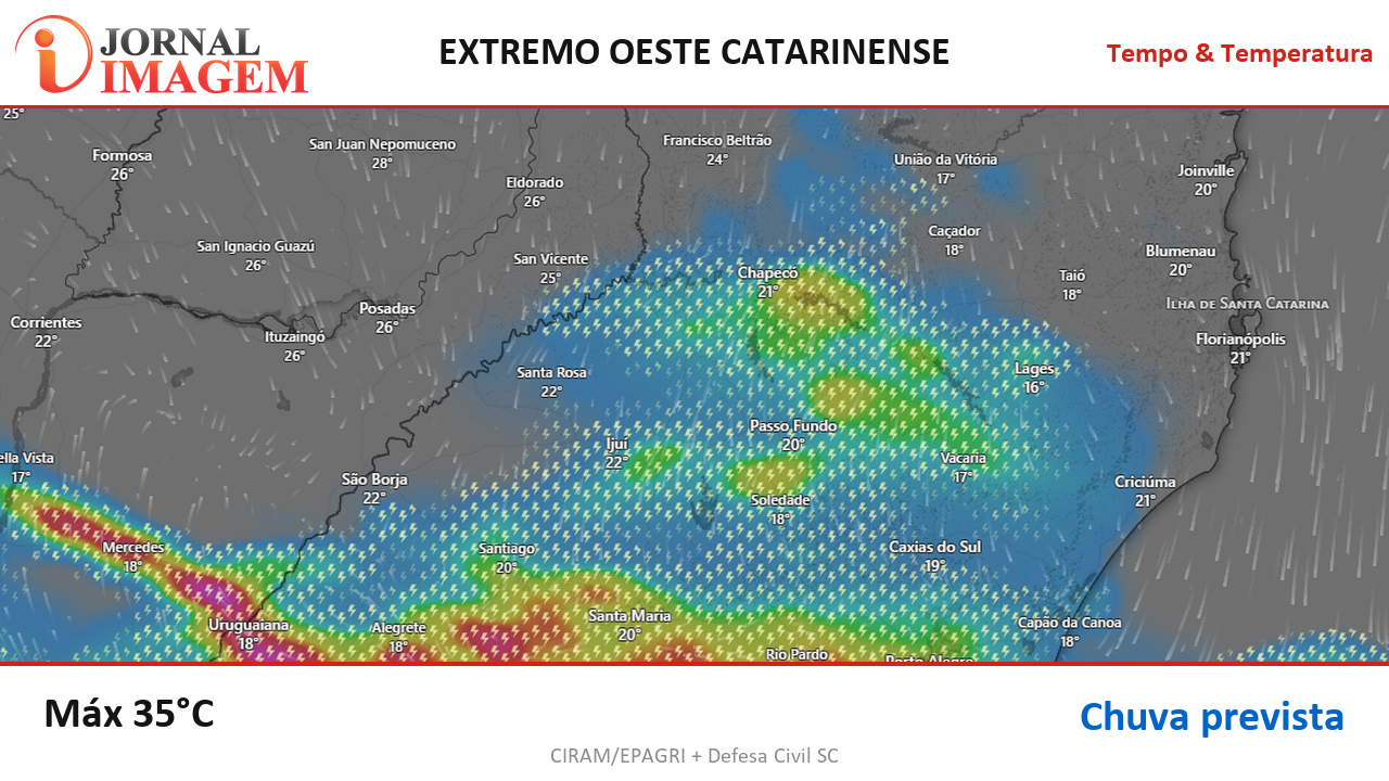 Previsão do Tempo — Extremo Oeste de SC — 28/08/2026