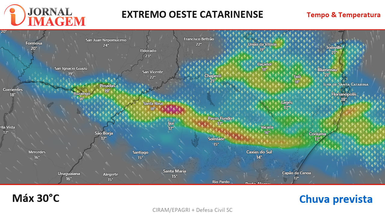 Previsão do Tempo — Extremo Oeste de SC — 29/08/2026