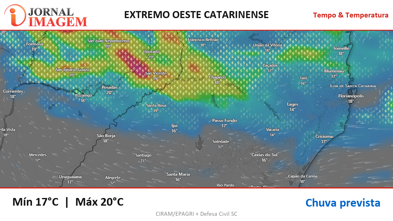 Previsão do Tempo — Extremo Oeste de SC — 31/08/2026