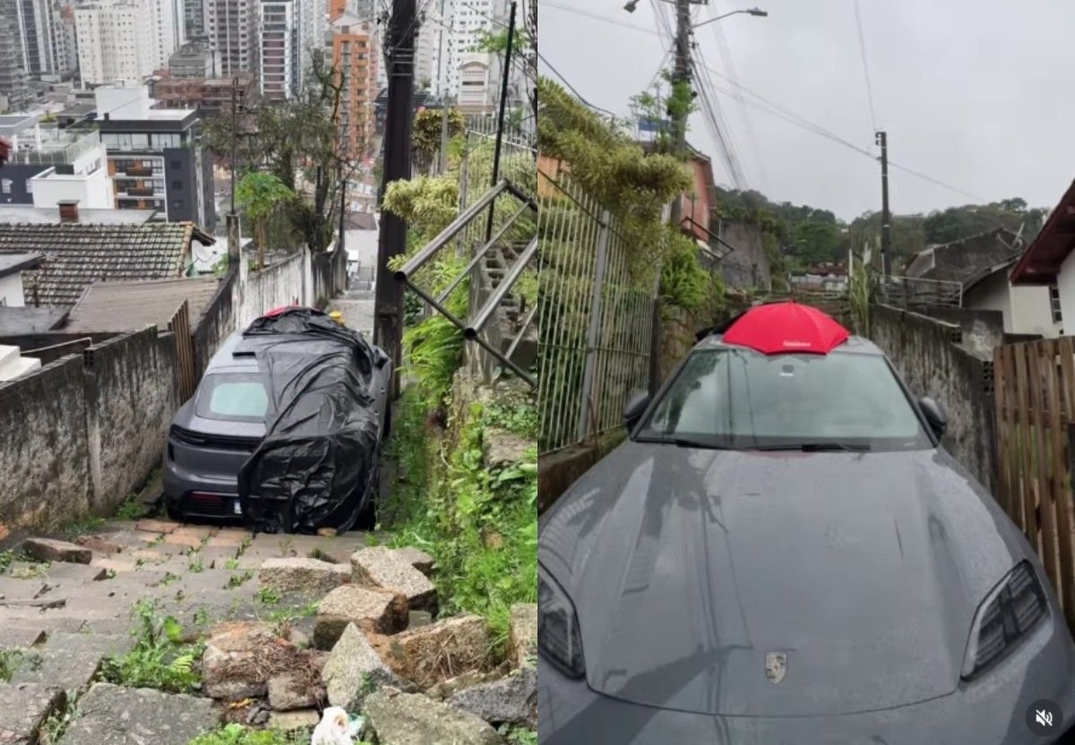Porsche é encontrado preso em escadaria no Centro de Florianópolis