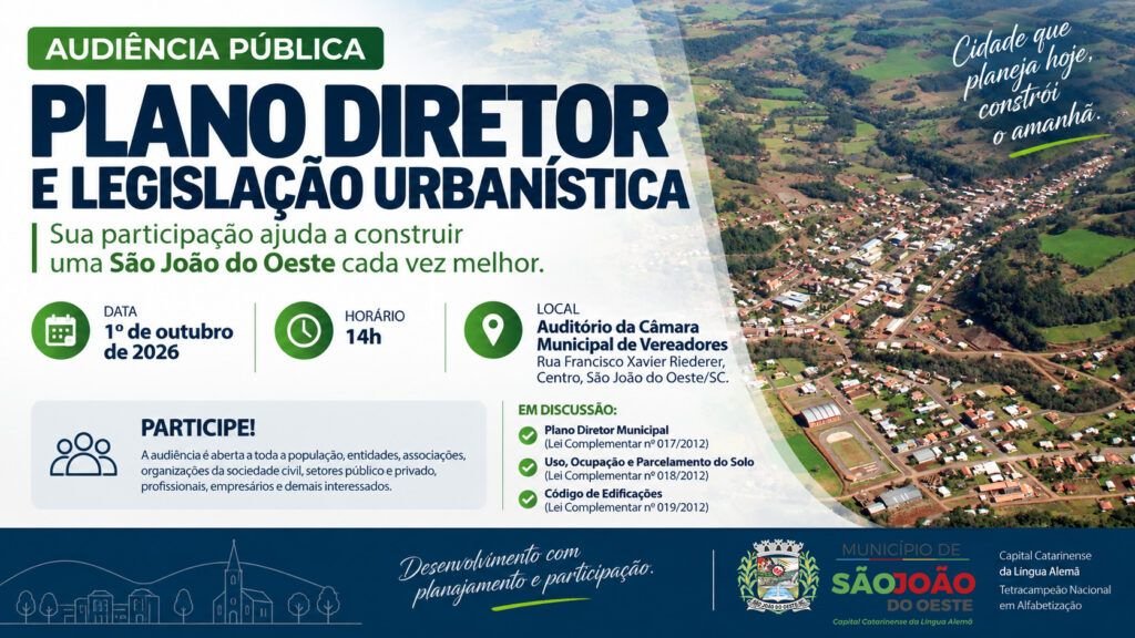 São João do Oeste programa audiência pública para revisão do Plano Diretor