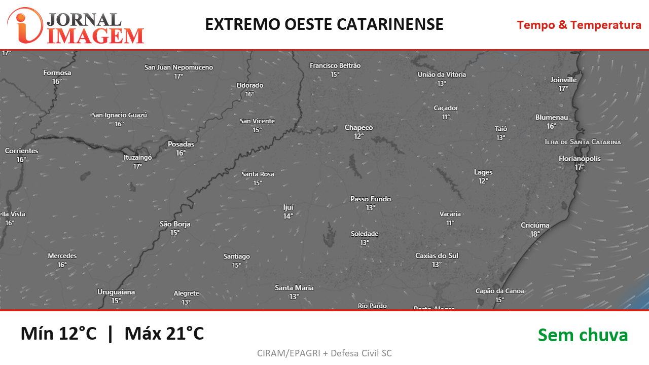 Previsão do Tempo — Extremo Oeste de SC — 16/09/2026