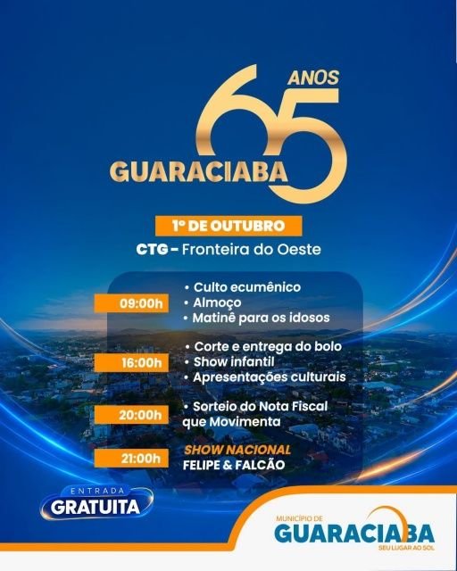 Guaraciaba celebra 65 anos com programação gratuita no CTG Fronteira do Oeste