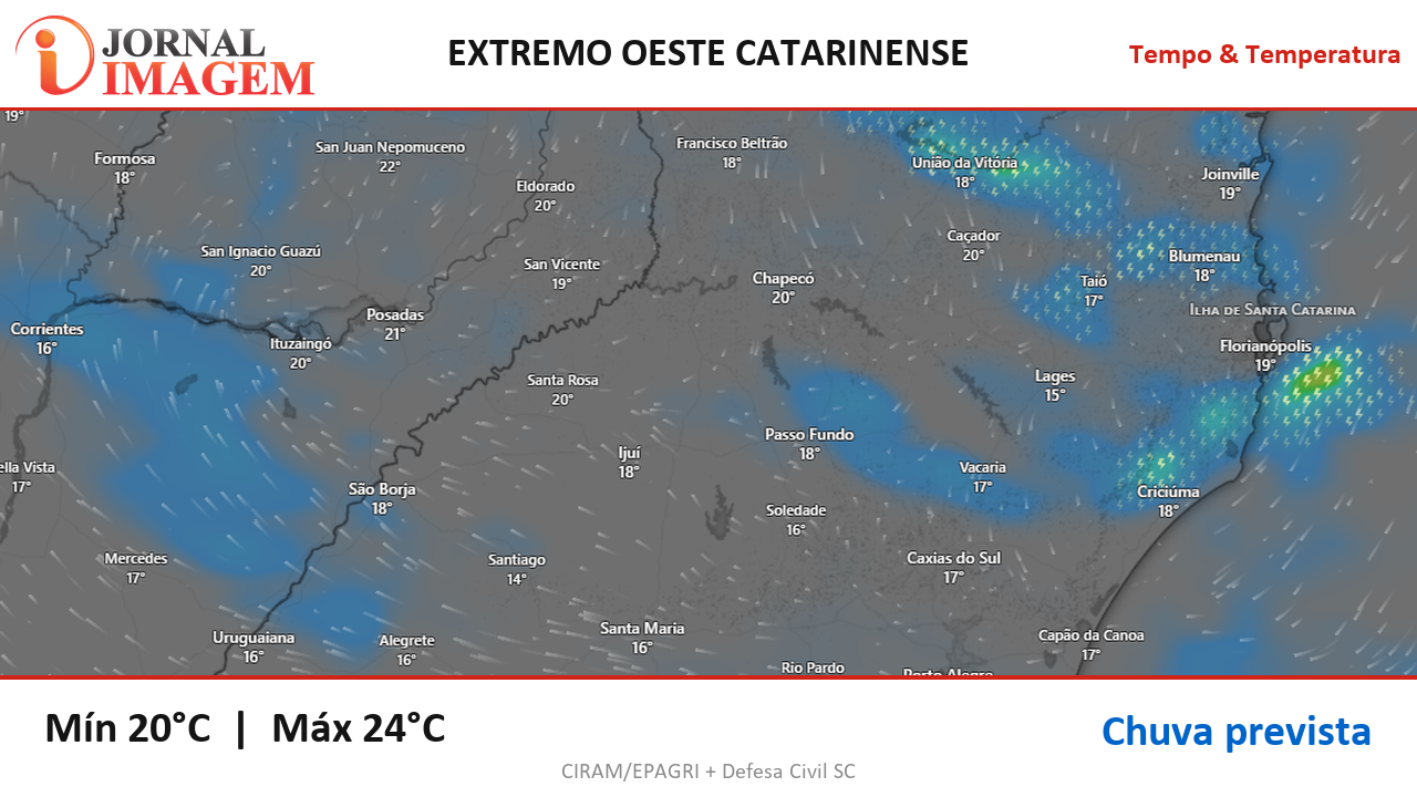 Previsão do Tempo — Extremo Oeste de SC — 13/10/2026