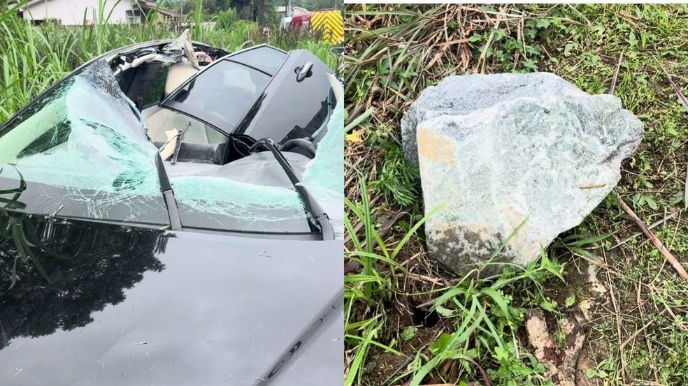 Motorista de 60 anos fica gravemente ferida após pedra de 50 kg cair de caminhão em SC