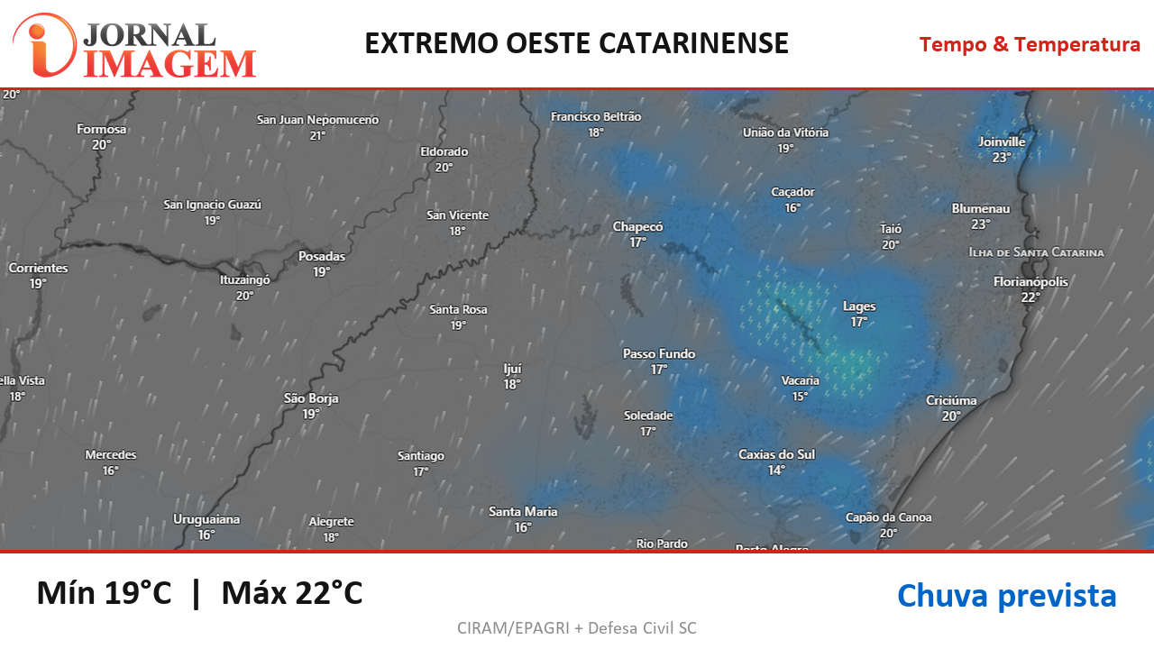 Previsão do Tempo — Extremo Oeste de SC — 16/10/2026