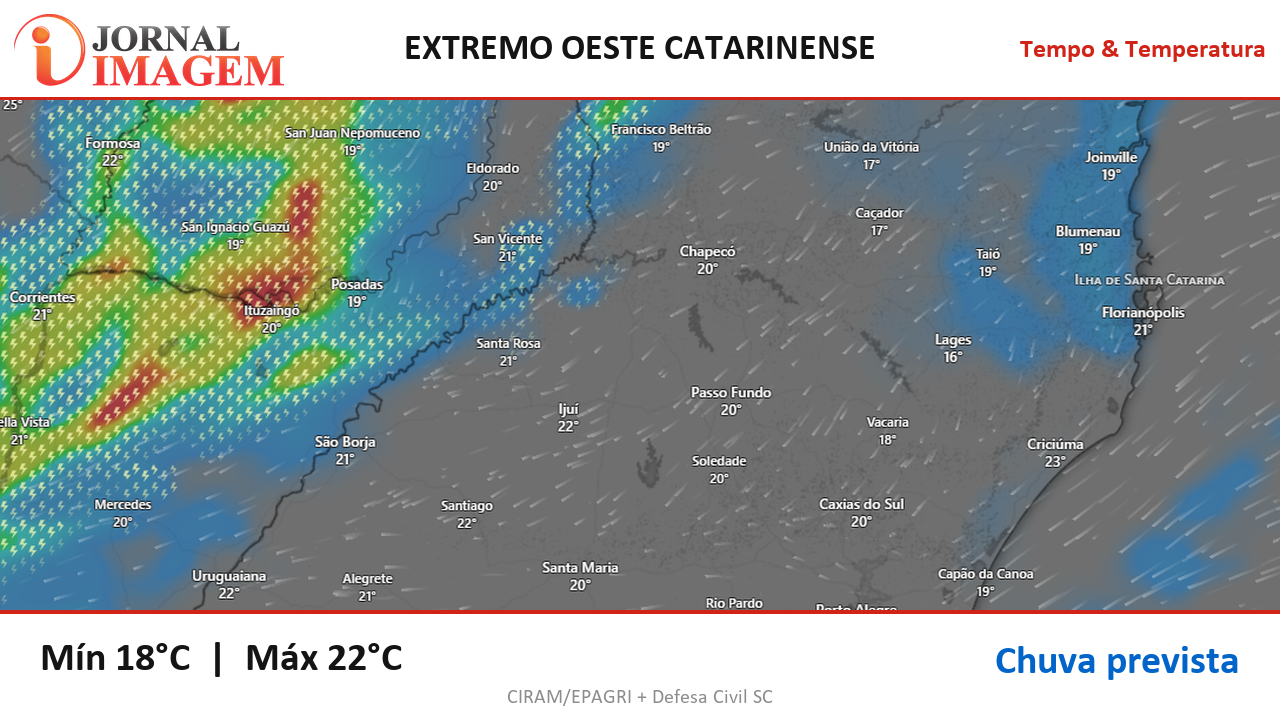 Previsão do Tempo — Extremo Oeste de SC — 22/10/2026