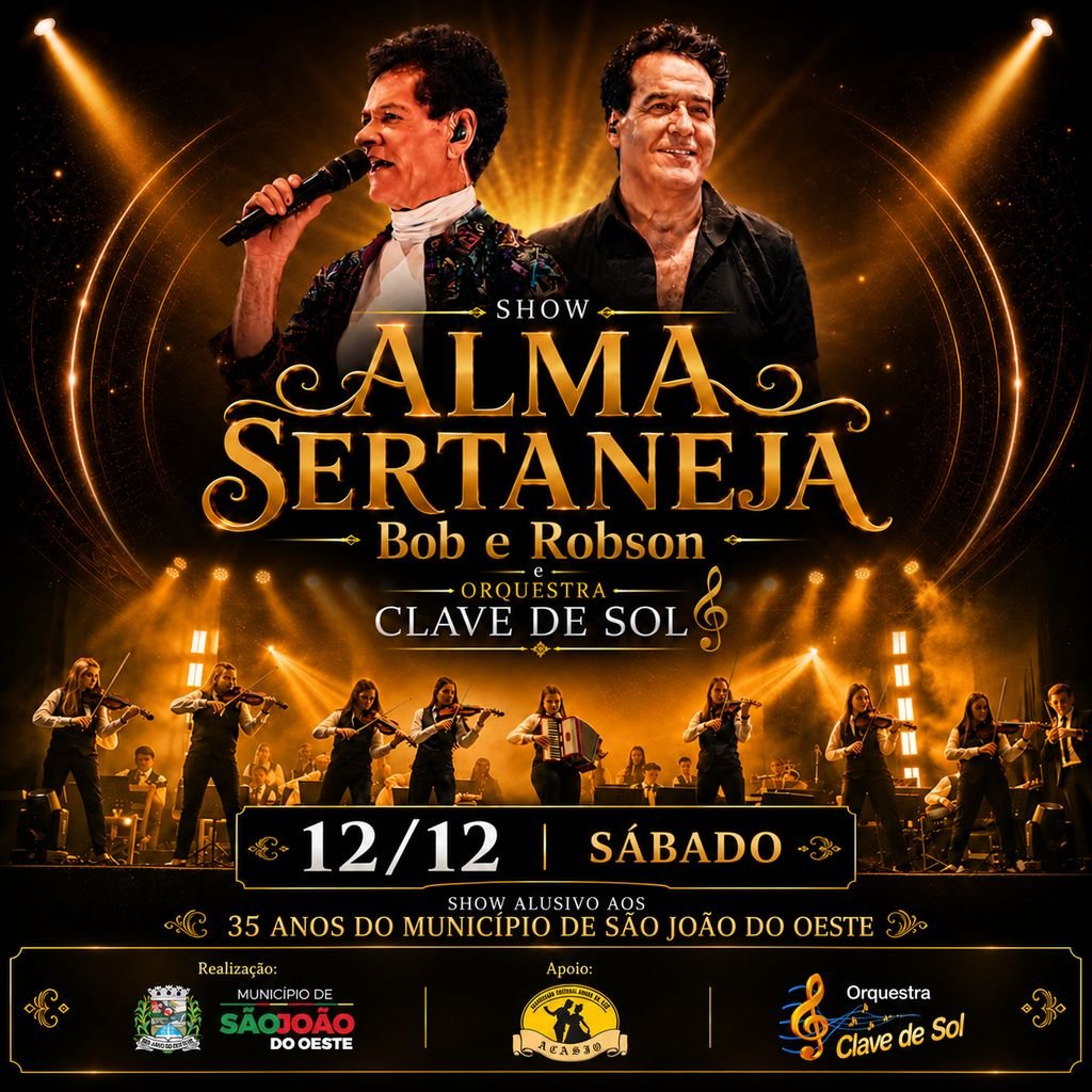 São João do Oeste celebra 35 anos com show Alma Sertaneja e Orquestra Clave de Sol