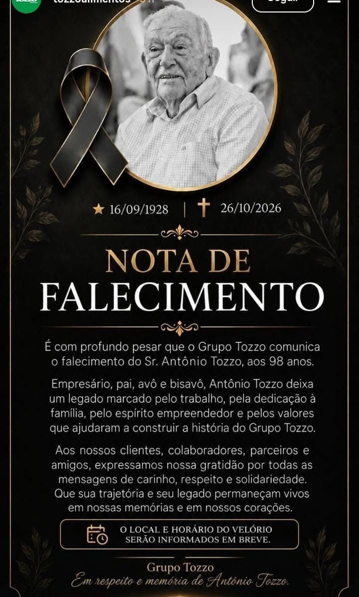 Antônio Tozzo, empresário de 98 anos, falece e deixa legado no Oeste de SC