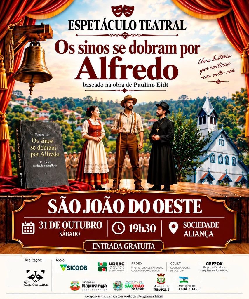 Espetáculo 'Os Sinos se Dobram por Alfredo' retrata história de São João do Oeste